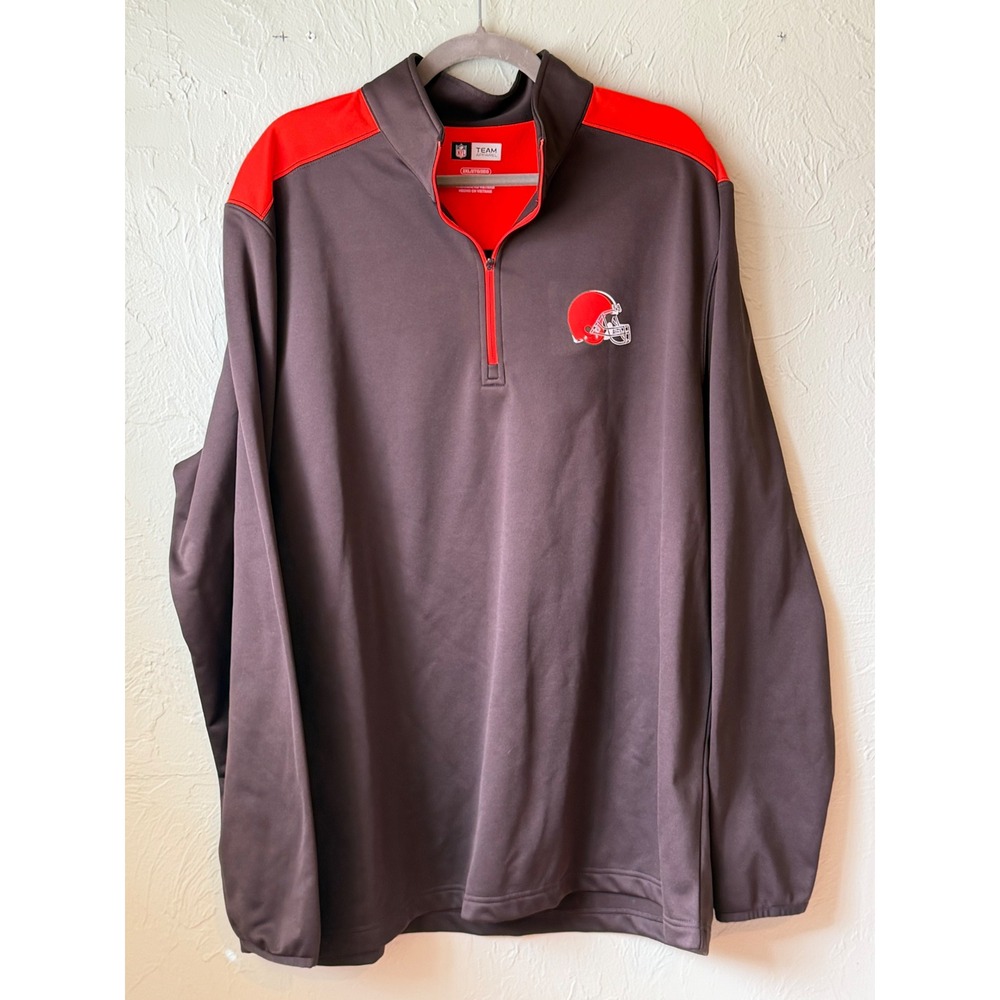 NFL Team Apparel Cleveland Browns Mens 2XL Quarter Zip Pullover Brown Orange
